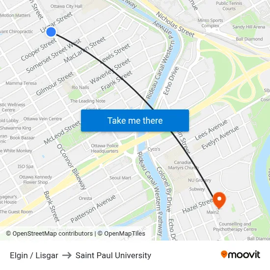 Elgin / Lisgar to Saint Paul University map