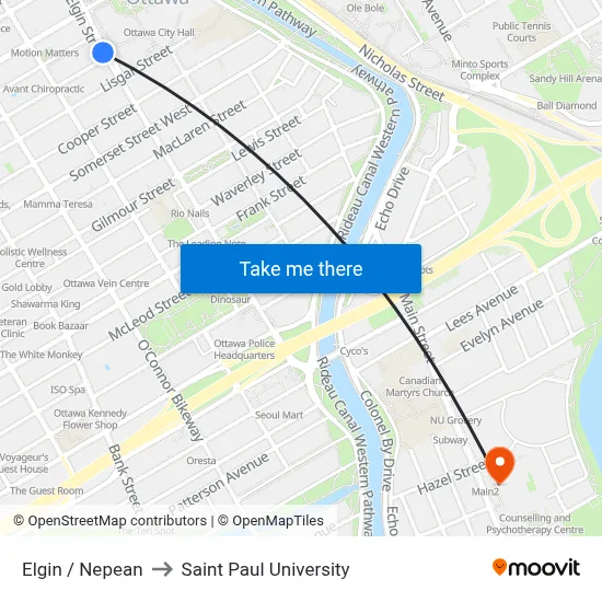 Elgin / Nepean to Saint Paul University map