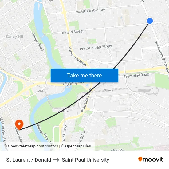 St-Laurent / Donald to Saint Paul University map