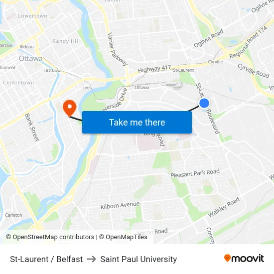 St-Laurent / Belfast to Saint Paul University map