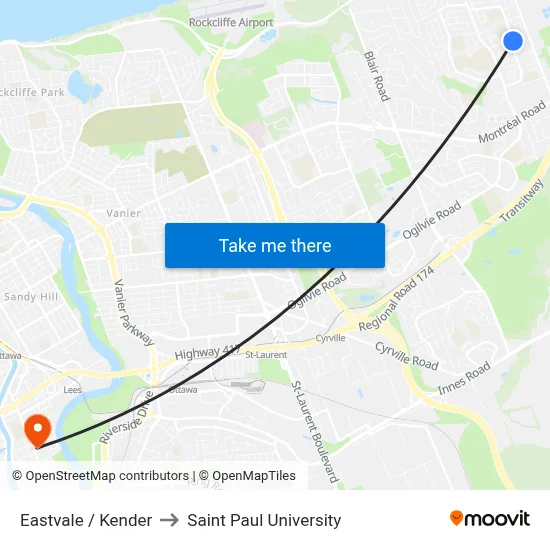 Eastvale / Kender to Saint Paul University map