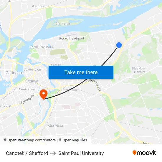 Canotek / Shefford to Saint Paul University map