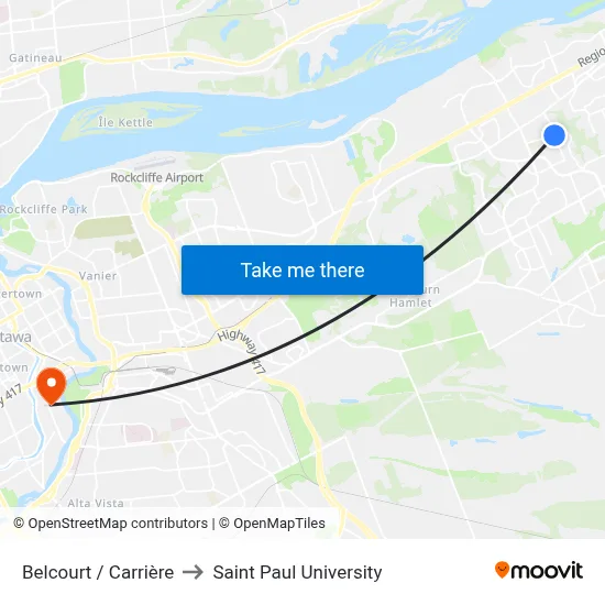 Belcourt / Carrière to Saint Paul University map