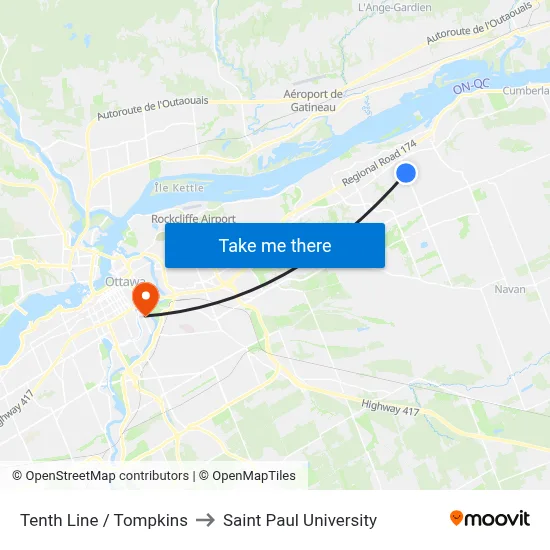 Tenth Line / Tompkins to Saint Paul University map