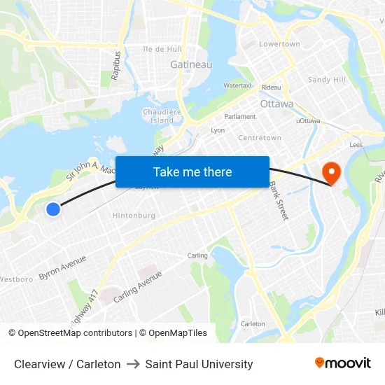 Clearview / Carleton to Saint Paul University map