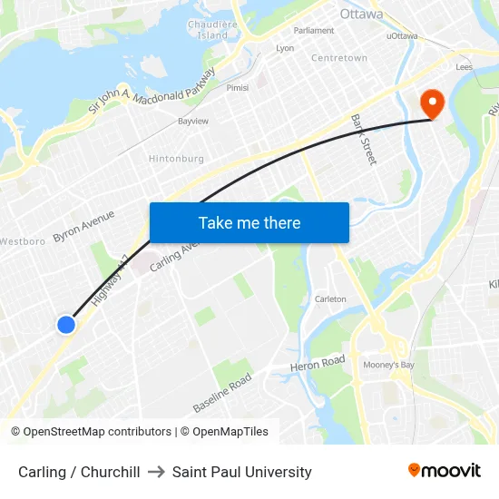 Carling / Churchill to Saint Paul University map