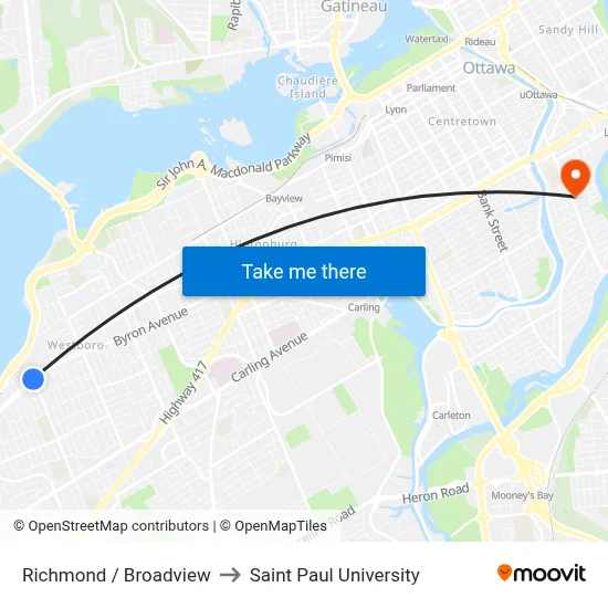 Richmond / Broadview to Saint Paul University map