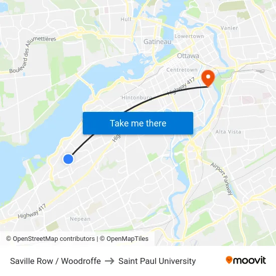 Saville Row / Woodroffe to Saint Paul University map
