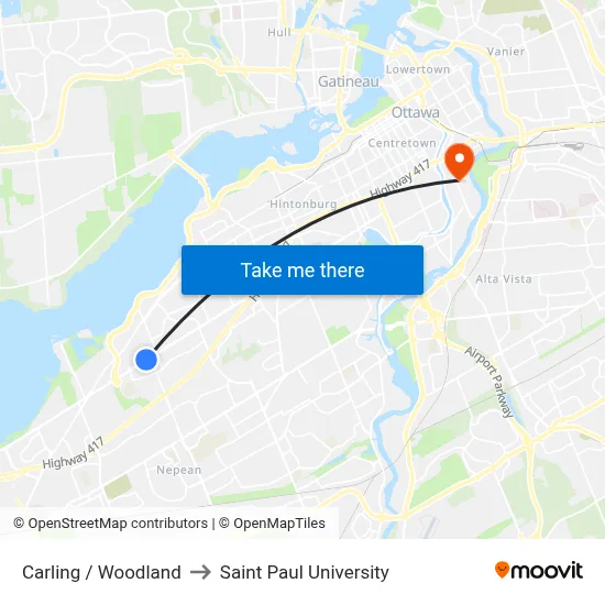 Carling / Woodland to Saint Paul University map