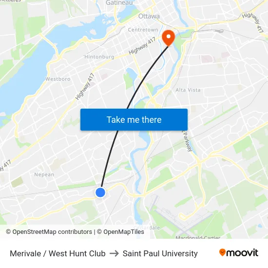 Merivale / West Hunt Club to Saint Paul University map