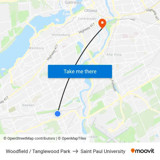 Woodfield / Tanglewood Park to Saint Paul University map