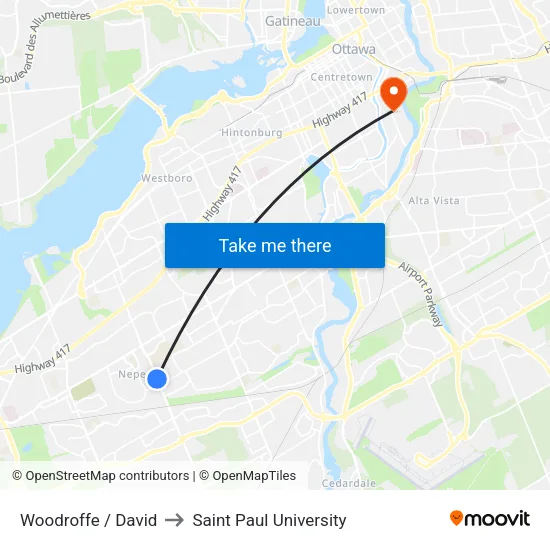 Woodroffe / David to Saint Paul University map
