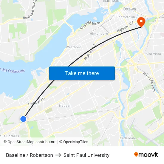 Baseline / Robertson to Saint Paul University map
