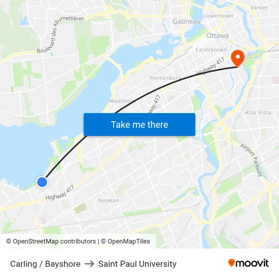 Carling / Bayshore to Saint Paul University map