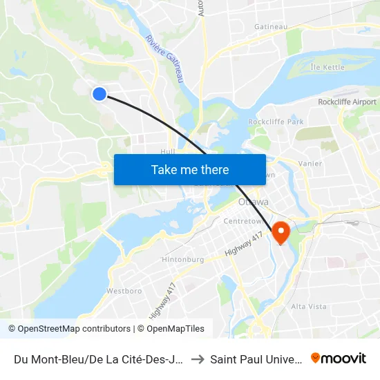 Du Mont-Bleu/De La Cité-Des-Jeunes to Saint Paul University map