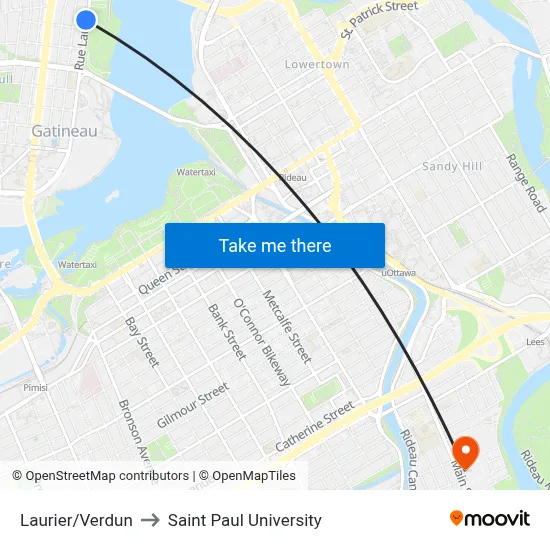 Laurier/Verdun to Saint Paul University map