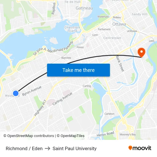 Richmond / Eden to Saint Paul University map