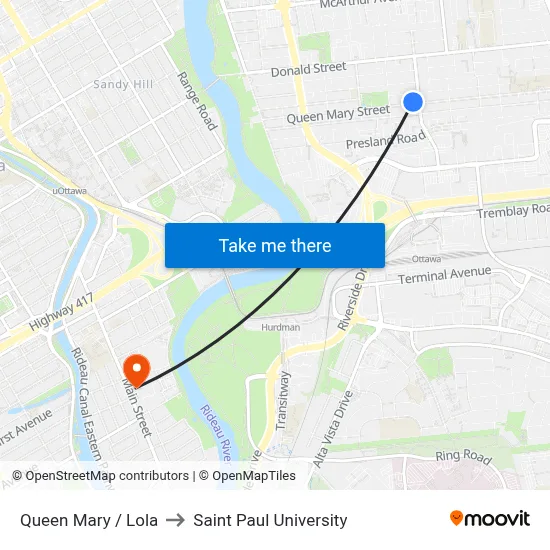 Queen Mary / Lola to Saint Paul University map
