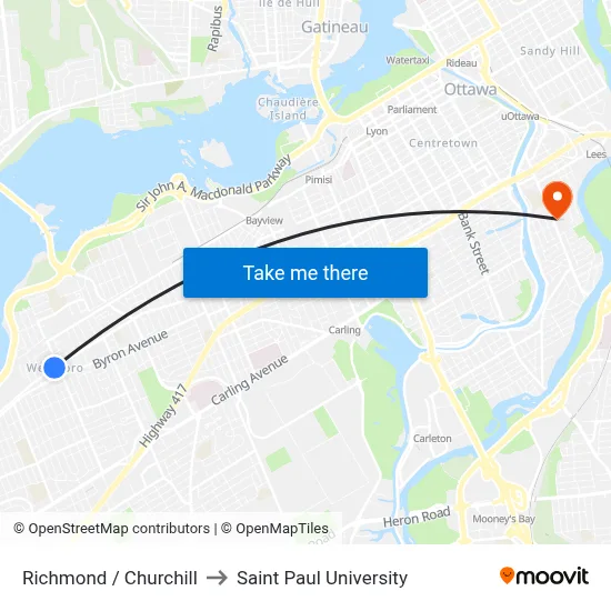 Richmond / Churchill to Saint Paul University map