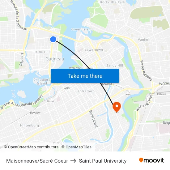 Maisonneuve/Sacré-Coeur to Saint Paul University map