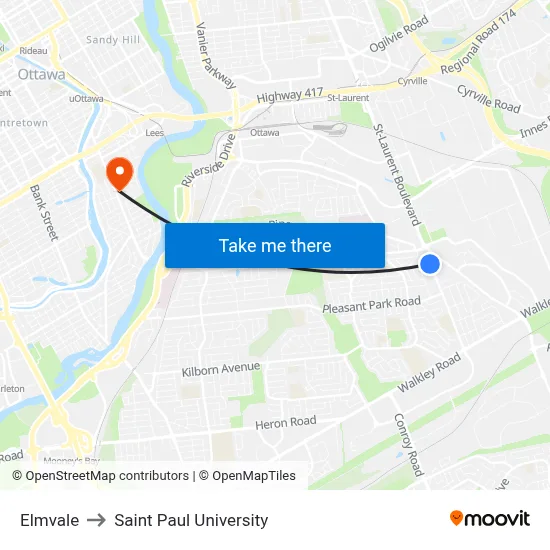 Elmvale to Saint Paul University map