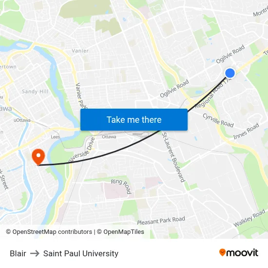 Blair to Saint Paul University map