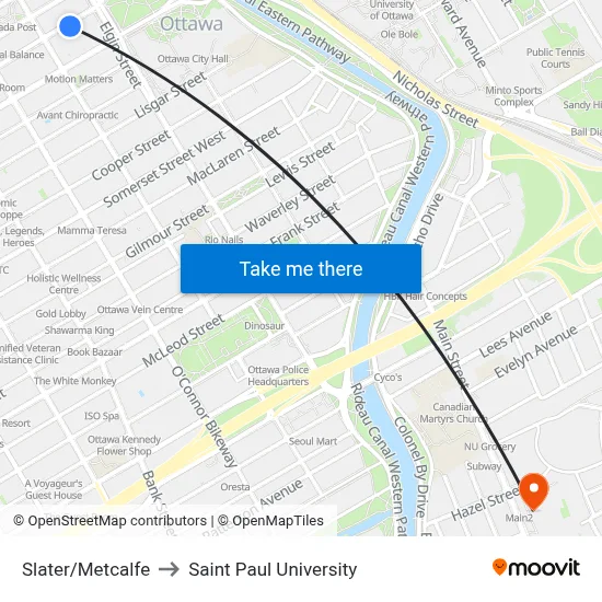 Slater/Metcalfe to Saint Paul University map