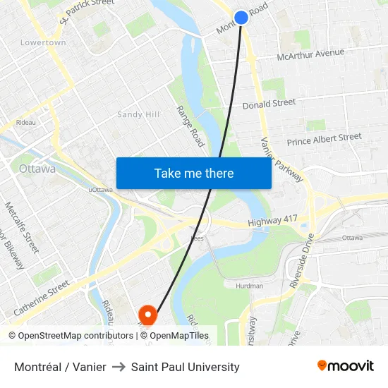 Montréal / Vanier to Saint Paul University map