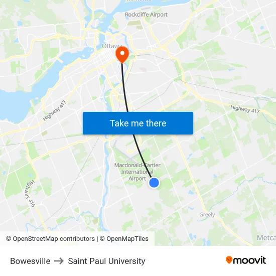Bowesville to Saint Paul University map