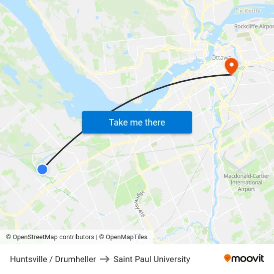 Huntsville / Drumheller to Saint Paul University map