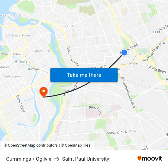 Cummings / Ogilvie to Saint Paul University map