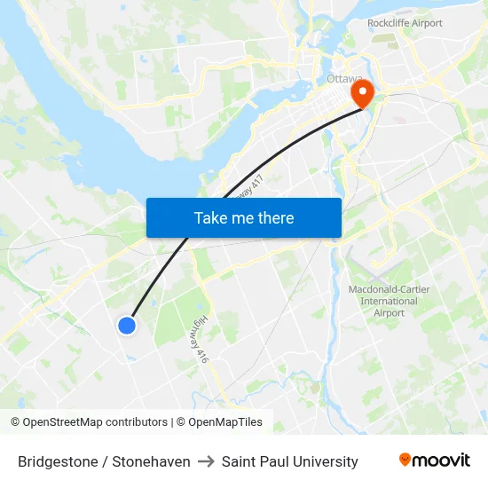 Bridgestone / Stonehaven to Saint Paul University map