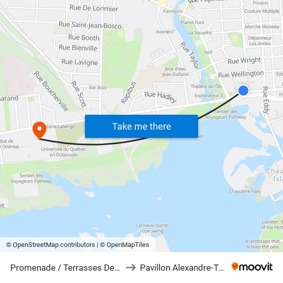 Promenade / Terrasses De La Chaudière to Pavillon Alexandre-Taché (UQO) map