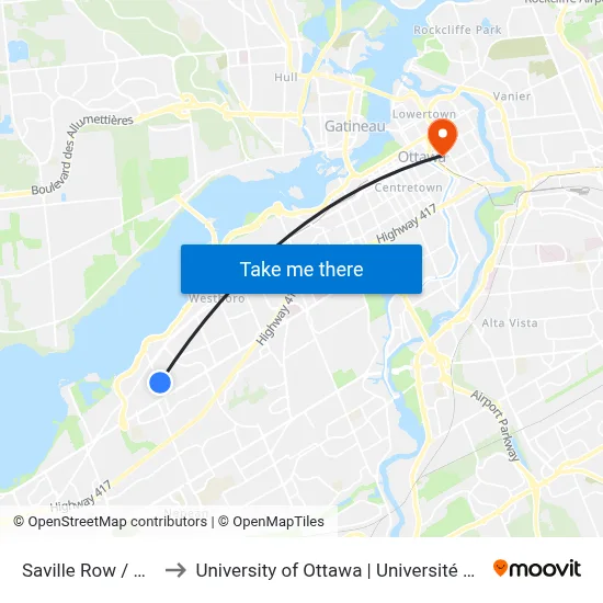 Saville Row / Woodroffe to University of Ottawa | Université d'Ottawa - uOttawa map