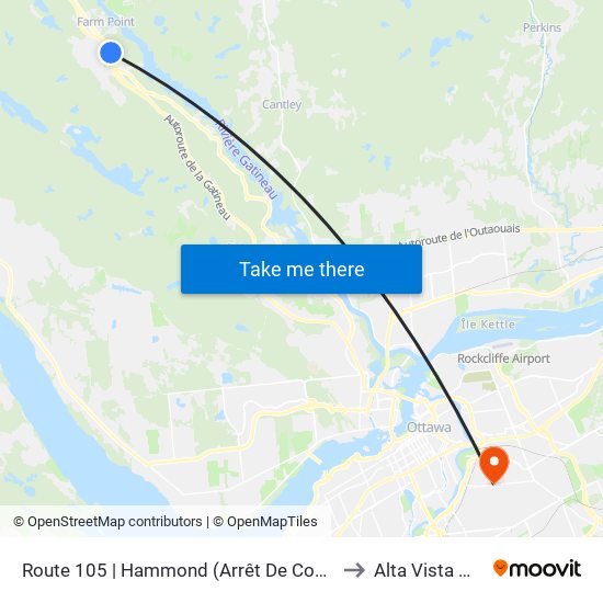 Route 105 | Hammond (Arrêt De Courtoisie) to Alta Vista Ward map