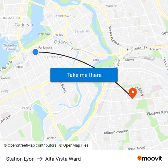 Station Lyon to Alta Vista Ward map