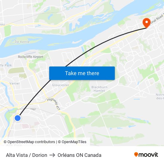 Alta Vista / Dorion to Orléans ON Canada map