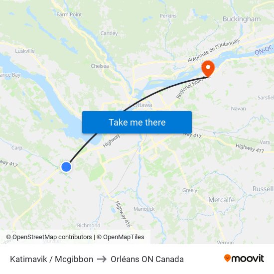 Katimavik / Mcgibbon to Orléans ON Canada map