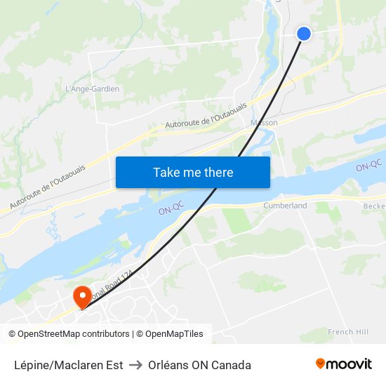 Lépine/Maclaren Est to Orléans ON Canada map