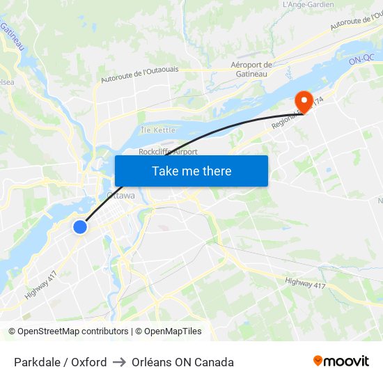 Parkdale / Oxford to Orléans ON Canada map