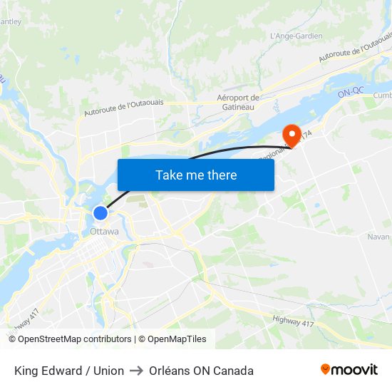 King Edward / Union to Orléans ON Canada map