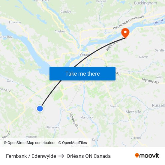 Fernbank / Edenwylde to Orléans ON Canada map