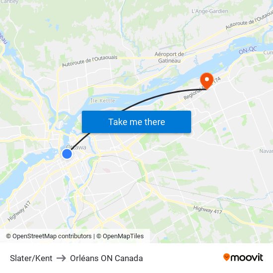 Slater/Kent to Orléans ON Canada map