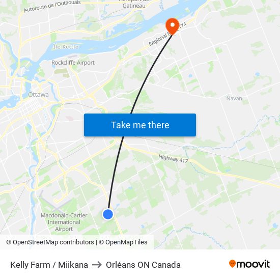 Kelly Farm / Miikana to Orléans ON Canada map