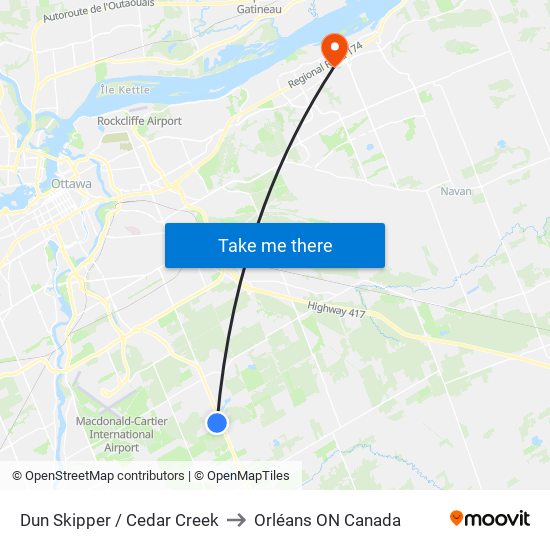 Dun Skipper / Cedar Creek to Orléans ON Canada map