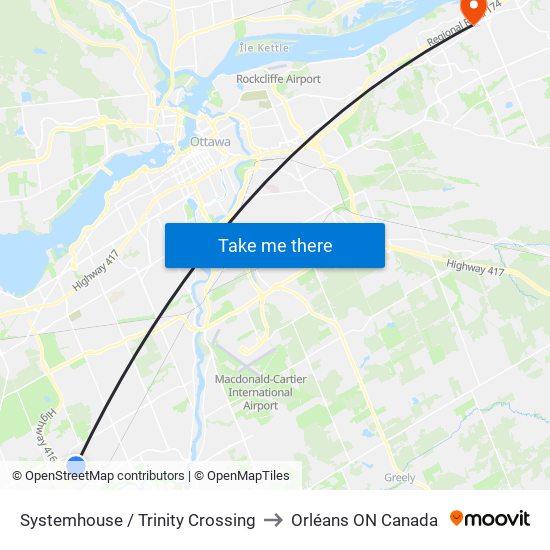 Systemhouse / Trinity Crossing to Orléans ON Canada map