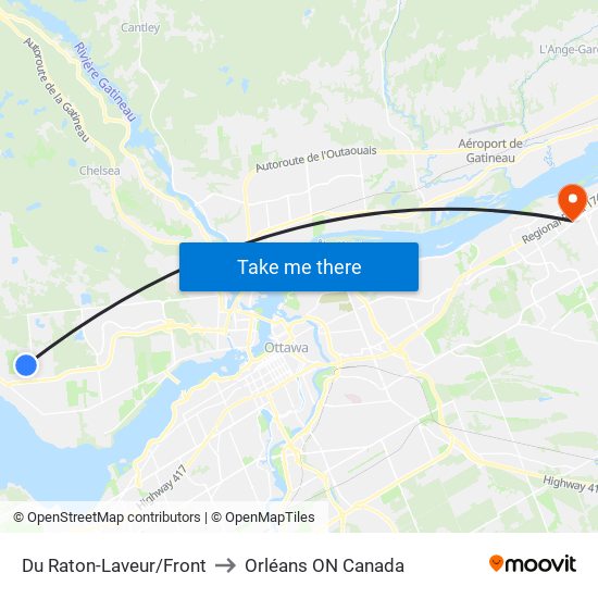 Du Raton-Laveur/Front to Orléans ON Canada map