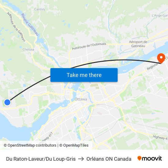 Du Raton-Laveur/Du Loup-Gris to Orléans ON Canada map