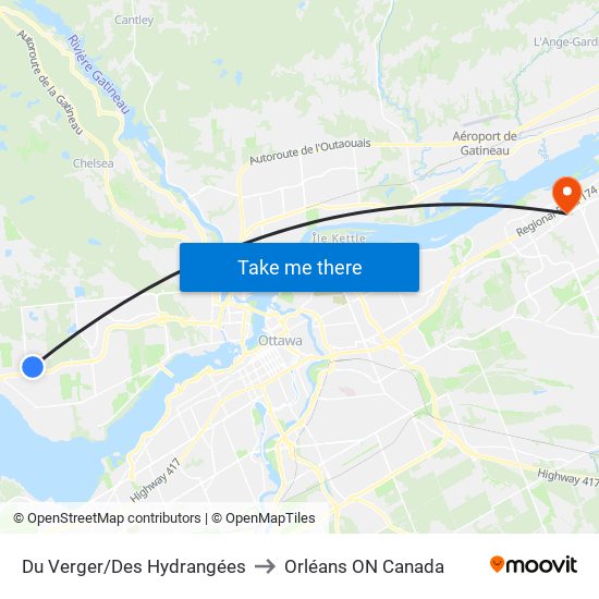 Du Verger/Des Hydrangées to Orléans ON Canada map