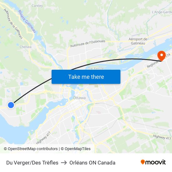 Du Verger/Des Trèfles to Orléans ON Canada map